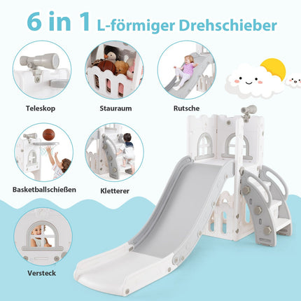 6-in-1 Toddler Slide Set with Basketball Hoop & Telescope