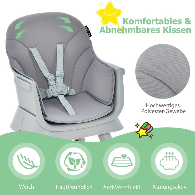 6-in-1 baby high chair high chair & dining chair & learning table & building block table & children's seating group grey