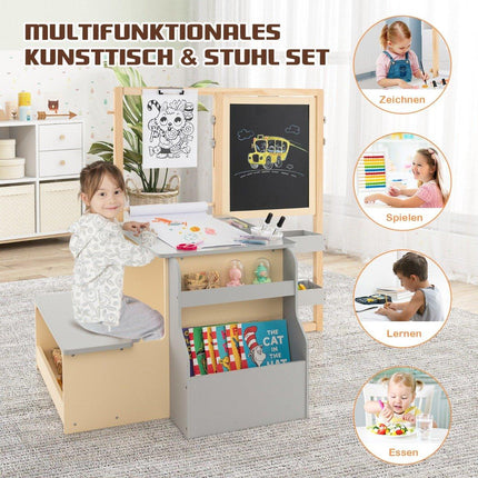 6 in 1 children's easel set with double-sided chalkboard & whiteboard & paper roll gray