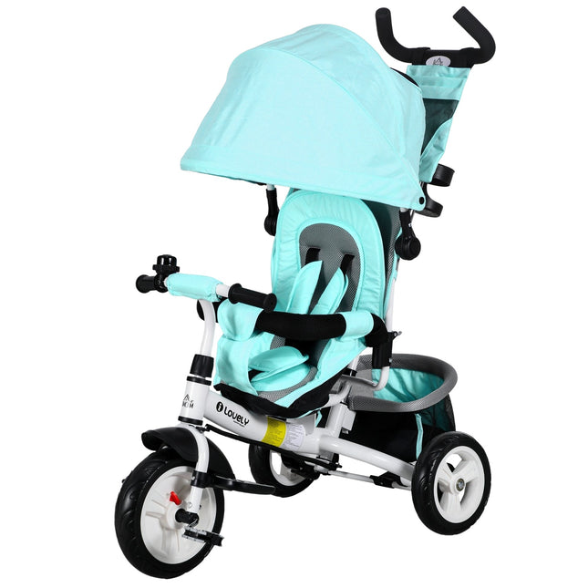 6-in-1 tricycle for children, pushbar and sunshade, green