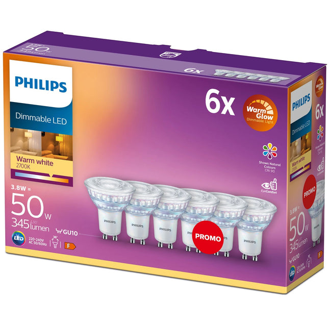6-pack LED GU10 50W Dimmable WarmGlow