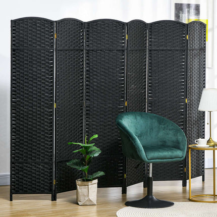 6-Panel Foldable Room Divider, Black Polypropylene