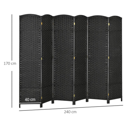 6-Panel Foldable Room Divider, Black Polypropylene