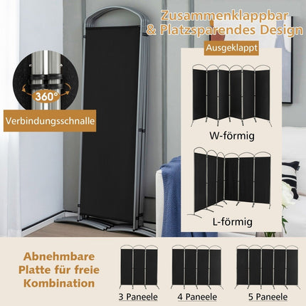 6-piece foldable privacy screen room divider fabric partition 331 x 51 x 188 cm black