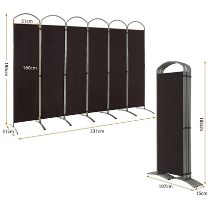 6-piece foldable privacy screen room divider fabric partition 331 x 51 x 188 cm brown