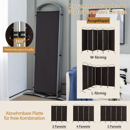 6-piece foldable privacy screen room divider fabric partition 331 x 51 x 188 cm brown