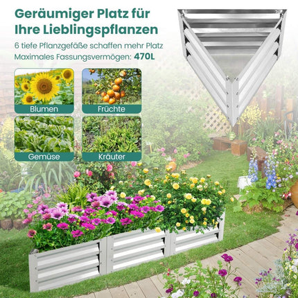 6-piece metal planter box set for vegetables triangular raised bed 150 x 150 x 30 cm silver