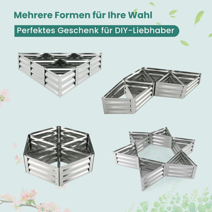 6-piece metal planter box set for vegetables triangular raised bed 150 x 150 x 30 cm silver
