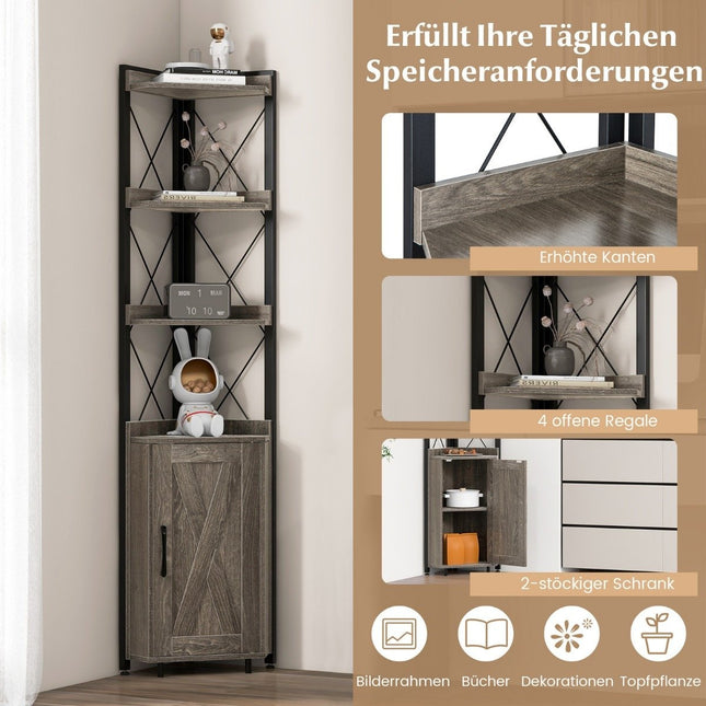 6-tier bookcase, industrial tall cabinet, narrow with 4 shelves, 48 x 32 x 180 cm, rustic gray