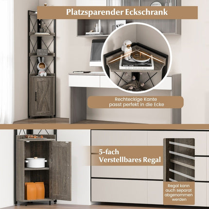 6-tier bookcase, industrial tall cabinet, narrow with 4 shelves, 48 x 32 x 180 cm, rustic gray