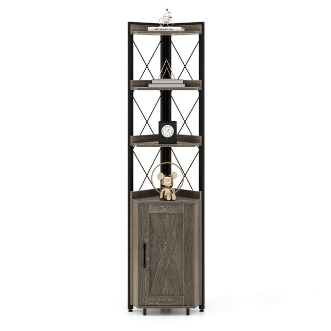 6-tier bookcase, industrial tall cabinet, narrow with 4 shelves, 48 x 32 x 180 cm, rustic gray