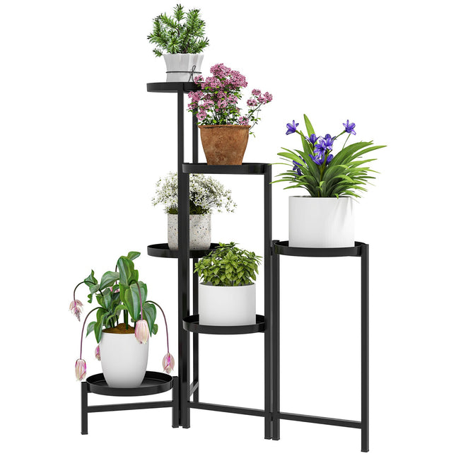 Foldable plant stand in metal with shelves, 80 cm high, black