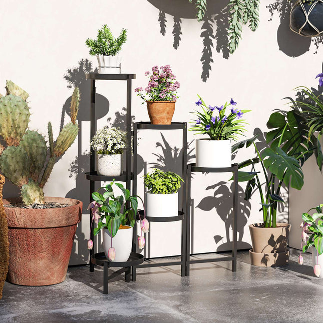 Foldable plant stand in metal with shelves, 80 cm high, black