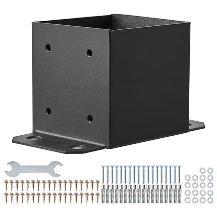 6x6 Post Base Brackets, 4-Pack Carbon Steel, Black