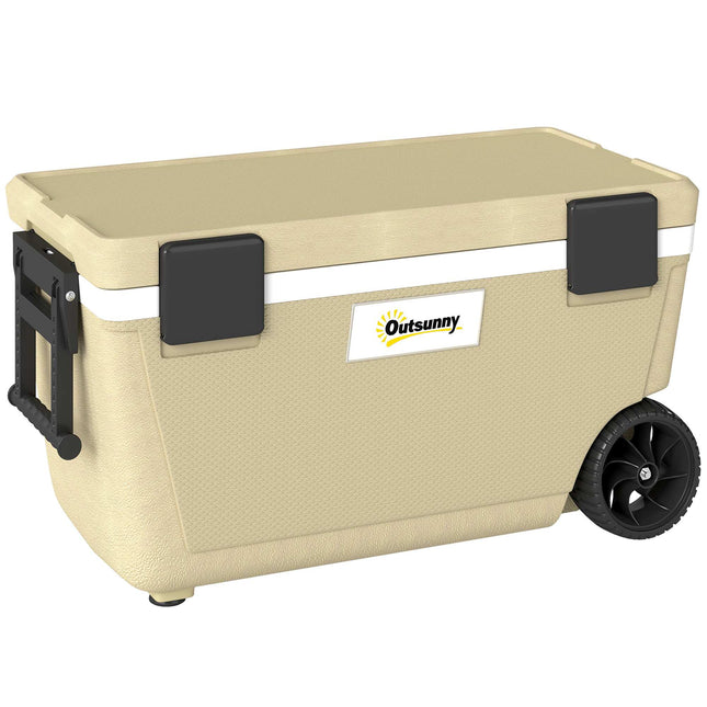 70L Cooler Box with Wheels, 72-Hour Insulation, Drain Valve