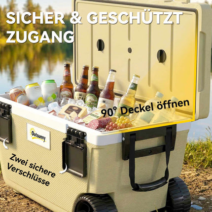 70L Cooler Box with Wheels, 72-Hour Insulation, Drain Valve