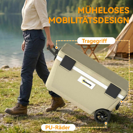 70L Cooler Box with Wheels, 72-Hour Insulation, Drain Valve