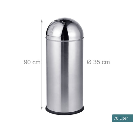 70L Stainless Steel Push-Lid Bin with Inner Bucket