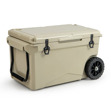 71L Insulated Box with Bottle Opener & Handle & Wheels Portable Cooler Box Heat Container Khaki