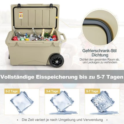 71L Insulated Box with Bottle Opener & Handle & Wheels Portable Cooler Box Heat Container Khaki