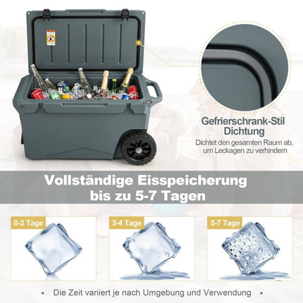 71L Insulated Box with Bottle Opener & Handle & Wheels Portable Cooler Heat Container Gray