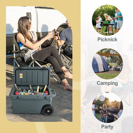 71L Insulated Box with Bottle Opener & Handle & Wheels Portable Cooler Heat Container Gray