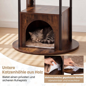 72-Inch Multi-Level Cat Condo with Top Perch, Rustic Brown