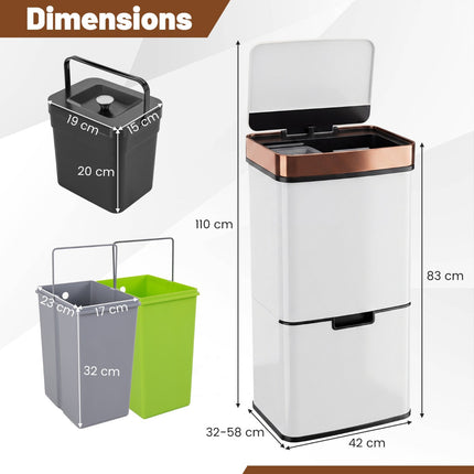 72L Stainless Steel Motion Sensor Waste Bin, Gold/White