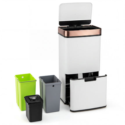 72L Stainless Steel Motion Sensor Waste Bin, Gold/White