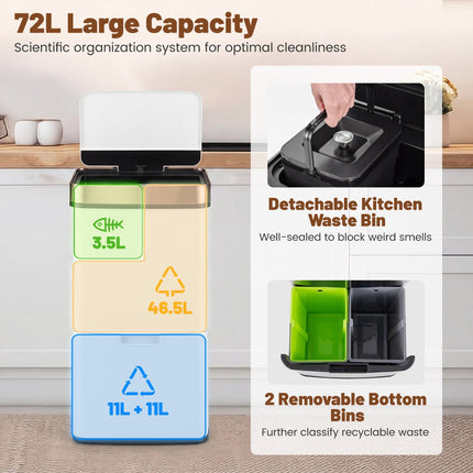 72L Stainless Steel Motion Sensor Waste Bin, Gold/White