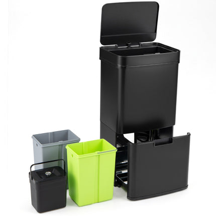 72L Stainless Steel Sensor Bin with Recycling Compartments