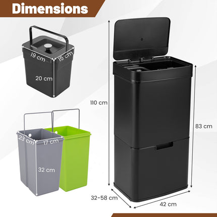 72L Stainless Steel Sensor Bin with Recycling Compartments