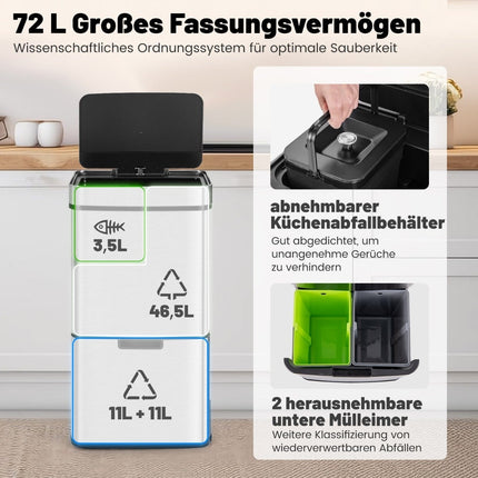 72L Touchless Stainless Steel Trash Can with Sensor