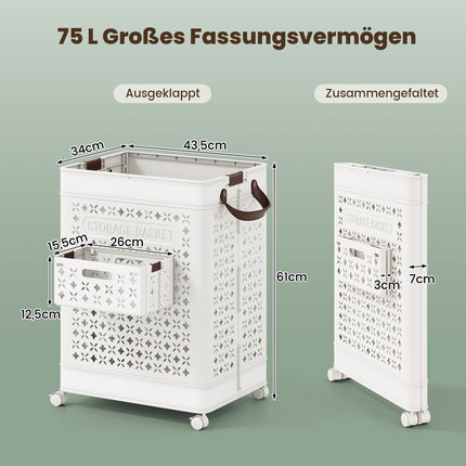 75L Laundry Hamper with Wheels – Space-Saving, White