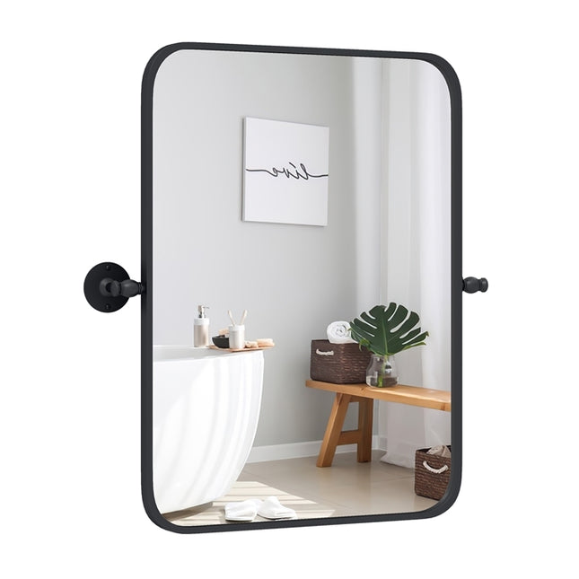76.5 x 56 cm metal framed wall mirror tilting bathroom mirror with wall bracket black