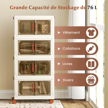 76L Collapsible Storage Bins, Set of 4, Lids and Wheels