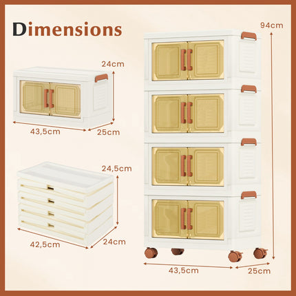 76L Collapsible Storage Bins, Set of 4, Lids and Wheels