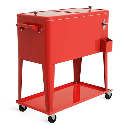 76L refrigerator trolley with shelf & bottle opener serving trolley cool box with wheels cooling container red