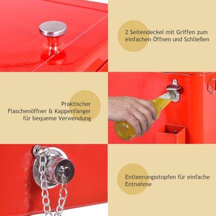 76L refrigerator trolley with shelf & bottle opener serving trolley cool box with wheels cooling container red