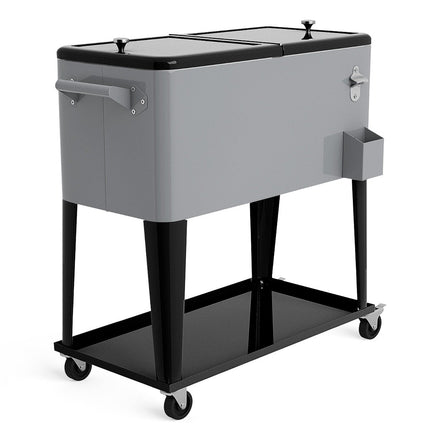 76L refrigerator trolley with shelf & bottle opener serving trolley cool box with wheels cooling container silver