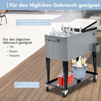 76L refrigerator trolley with shelf & bottle opener serving trolley cool box with wheels cooling container silver