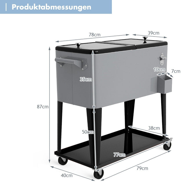 76L refrigerator trolley with shelf & bottle opener serving trolley cool box with wheels cooling container silver