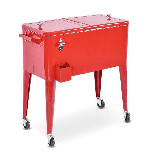 76L refrigerator trolley with wheels side trolley mobile cool box drinks trolley 91 x 48 x 87 cm red