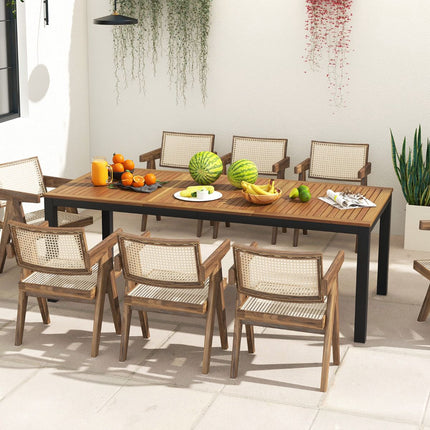 79-Inch Acacia Wood Patio Dining Table, 8-Person; Umbrella Hole