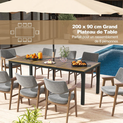 79-Inch Acacia Wood Patio Dining Table, 8-Person; Umbrella Hole