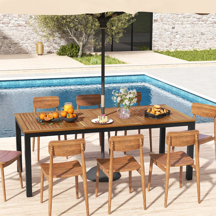 79-Inch Acacia Wood Patio Dining Table, 8-Person; Umbrella Hole
