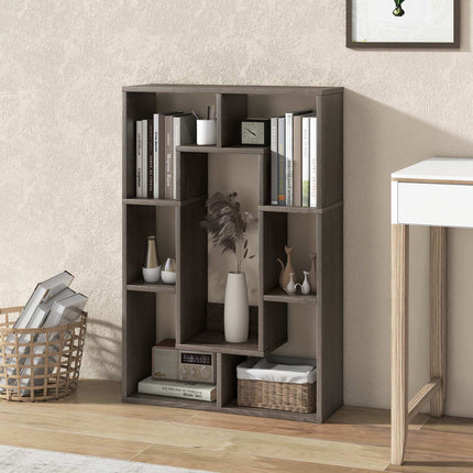 7-Cube Geometric Bookshelf, Engineered Wood, Gray