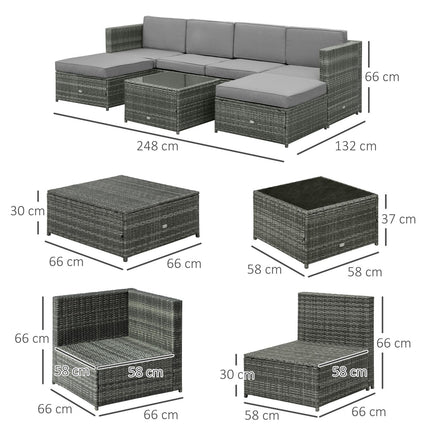 Garden furniture in polyrattan with footstool, gray