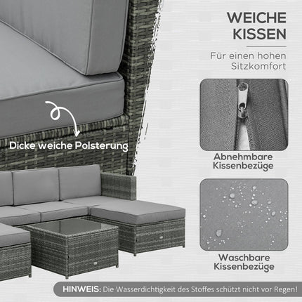 Garden furniture in polyrattan with footstool, gray