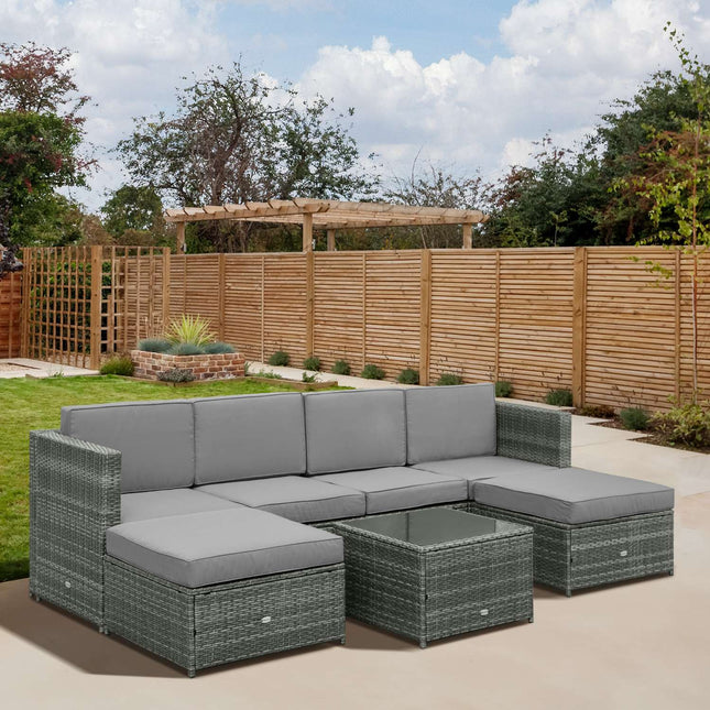 Garden furniture in polyrattan with footstool, gray